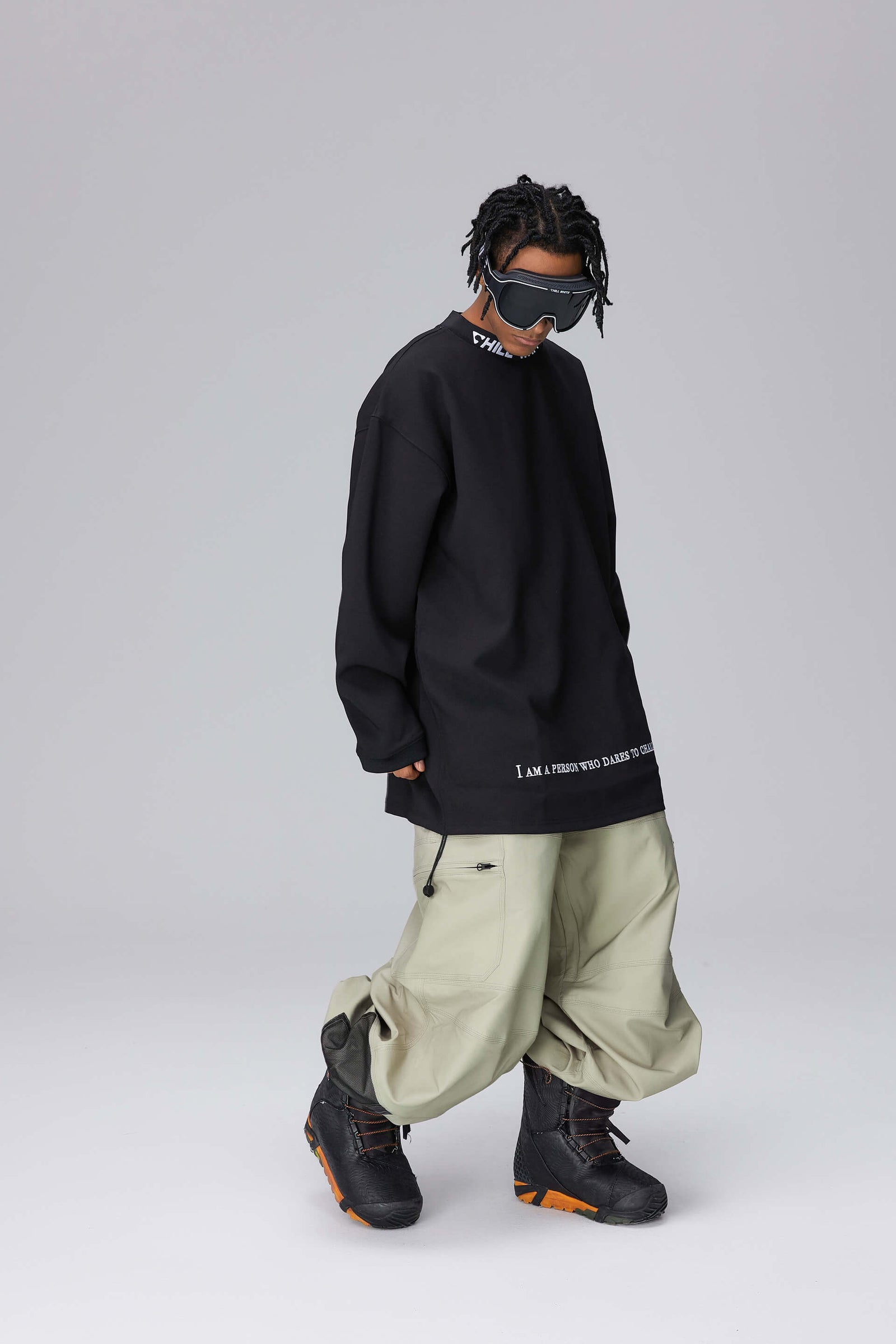 Unisex Baggy Snow Pants (Black Berry/ Light Avocado Green)