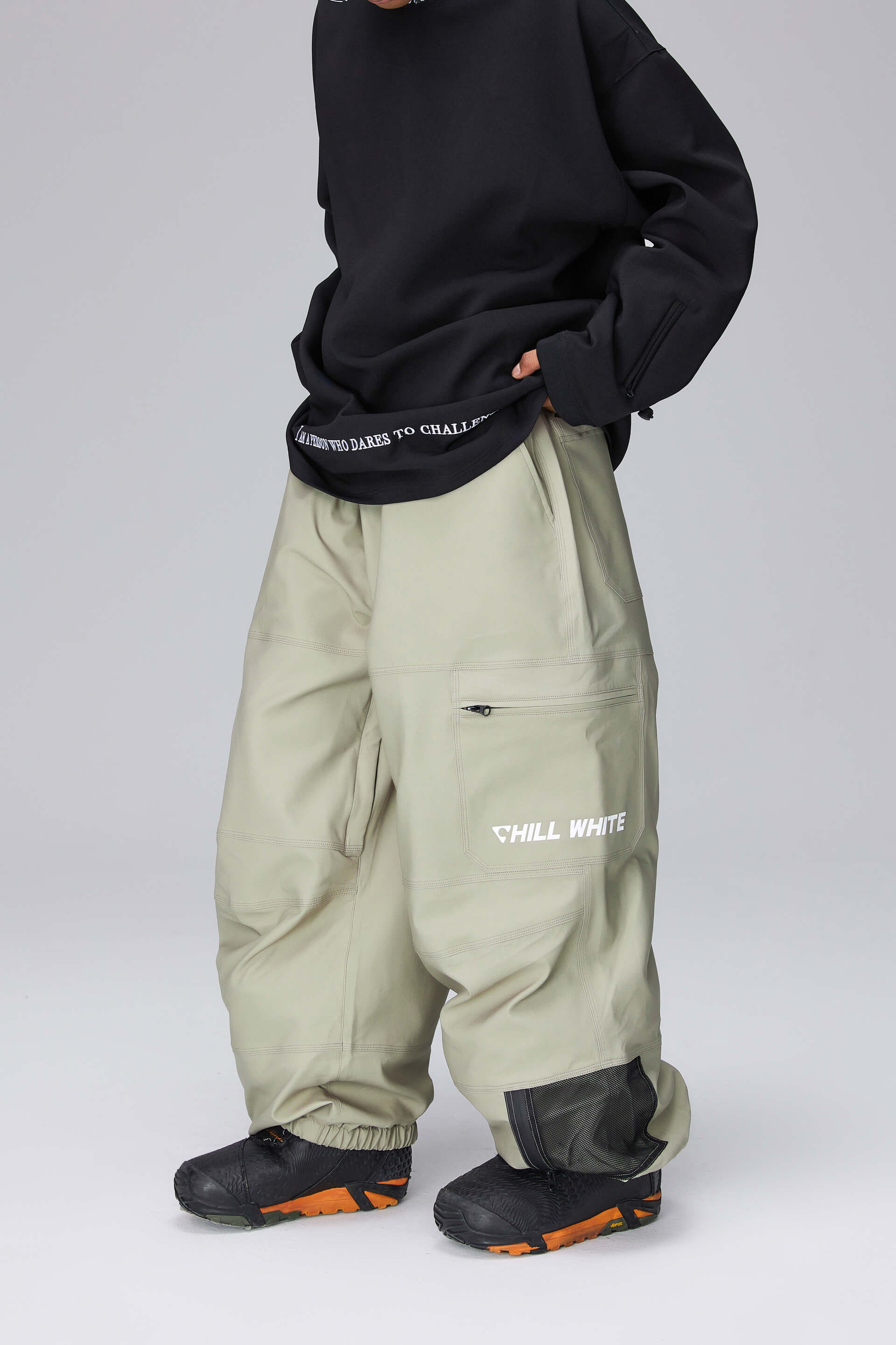 Unisex Baggy Snow Pants (Black Berry/ Light Avocado Green)