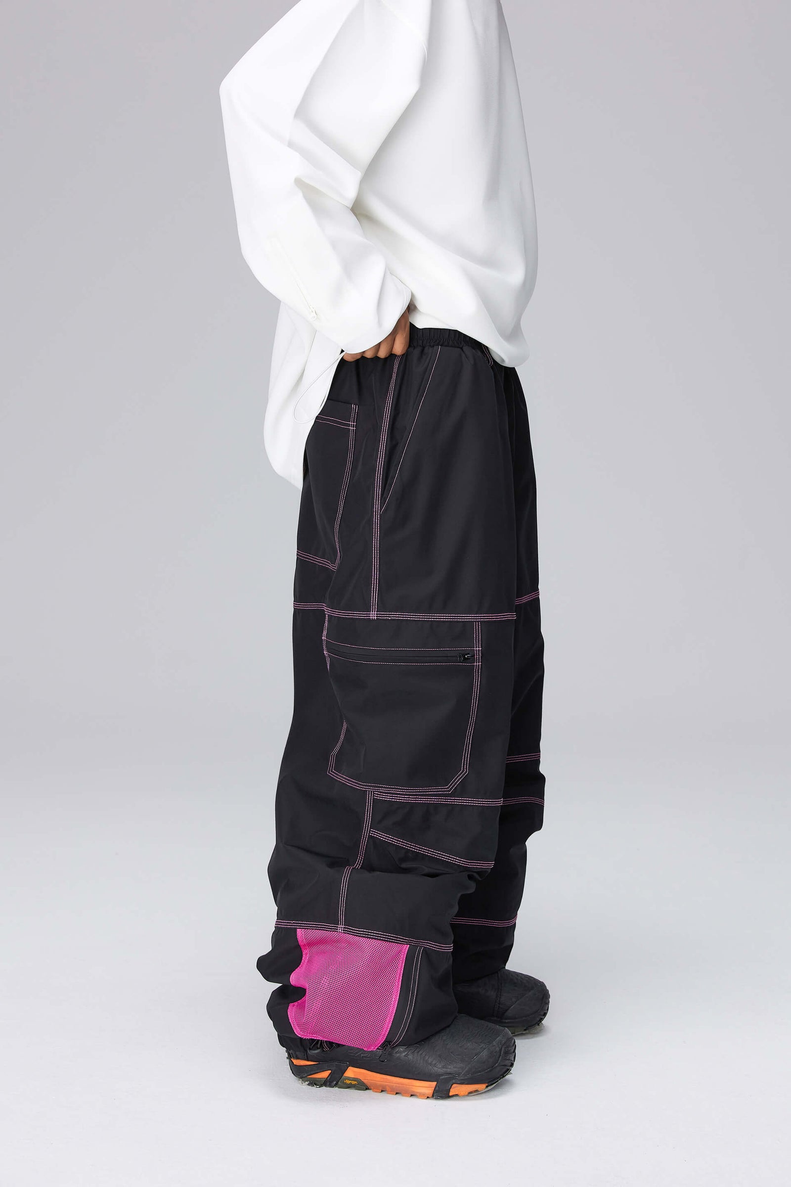 Unisex Baggy Snow Pants (Black Berry/ Light Avocado Green)