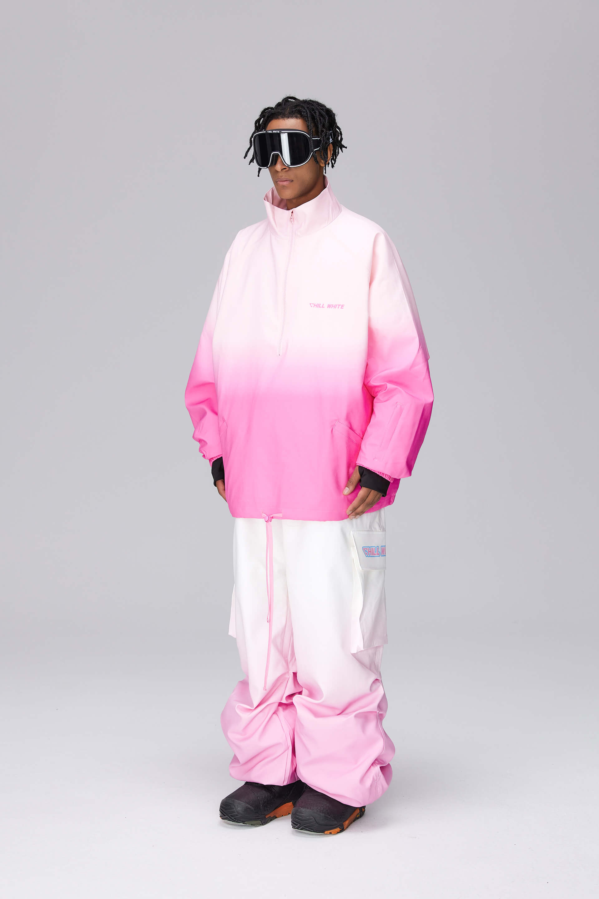 Unisex White/Pink Gradient Snow Jacket & Pants