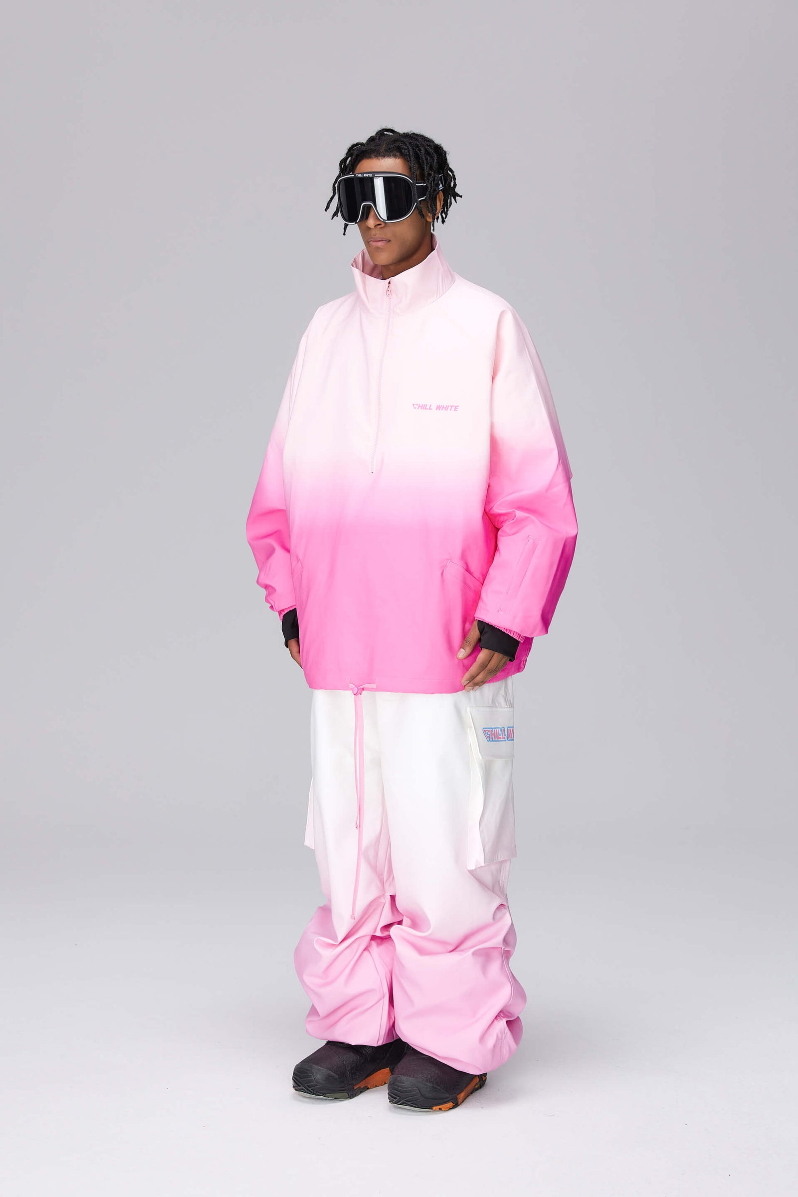 Unisex White/Pink Gradient Snow Jacket & Pants