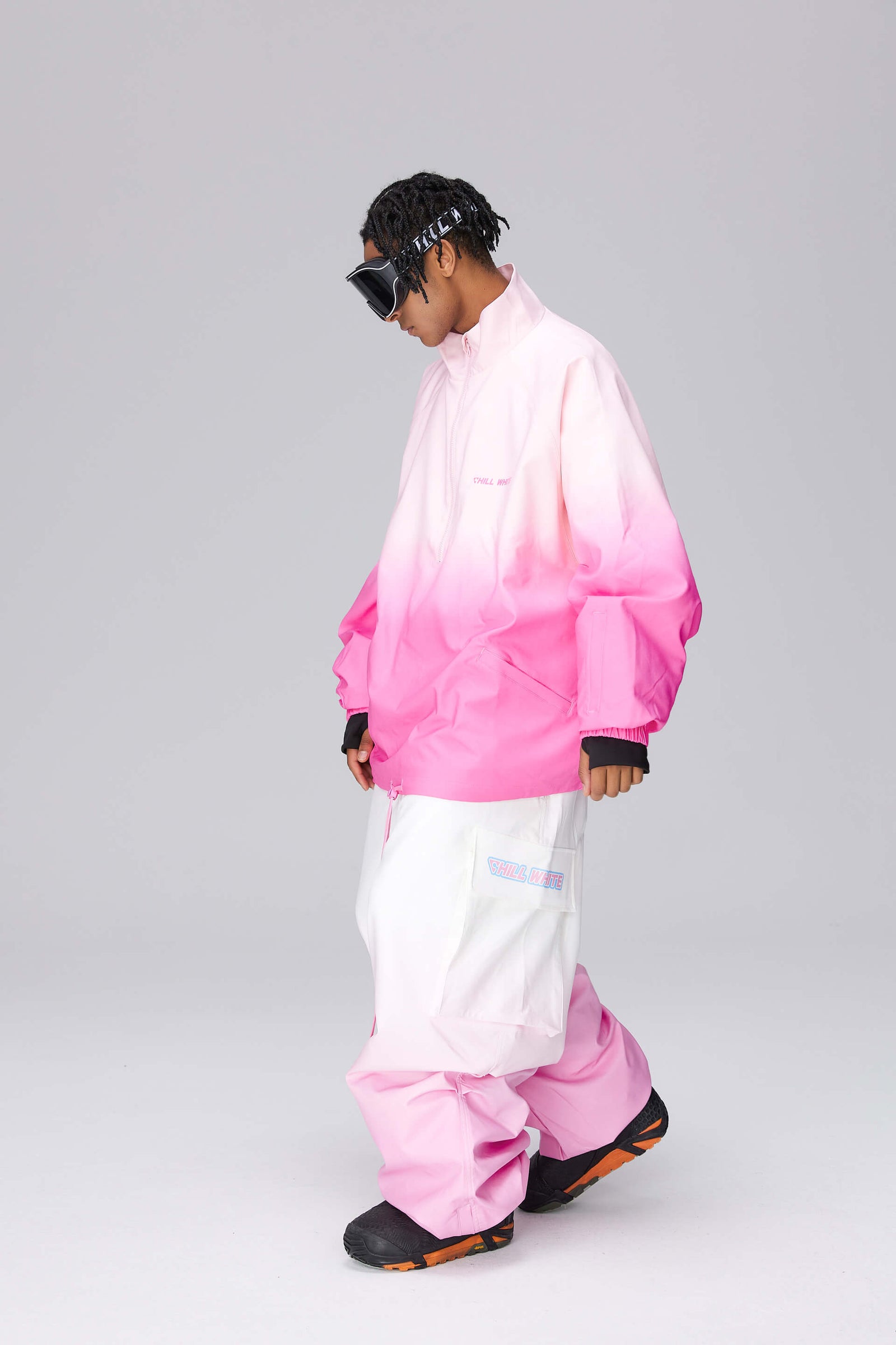 Unisex White/Pink Gradient Snow Jacket & Pants