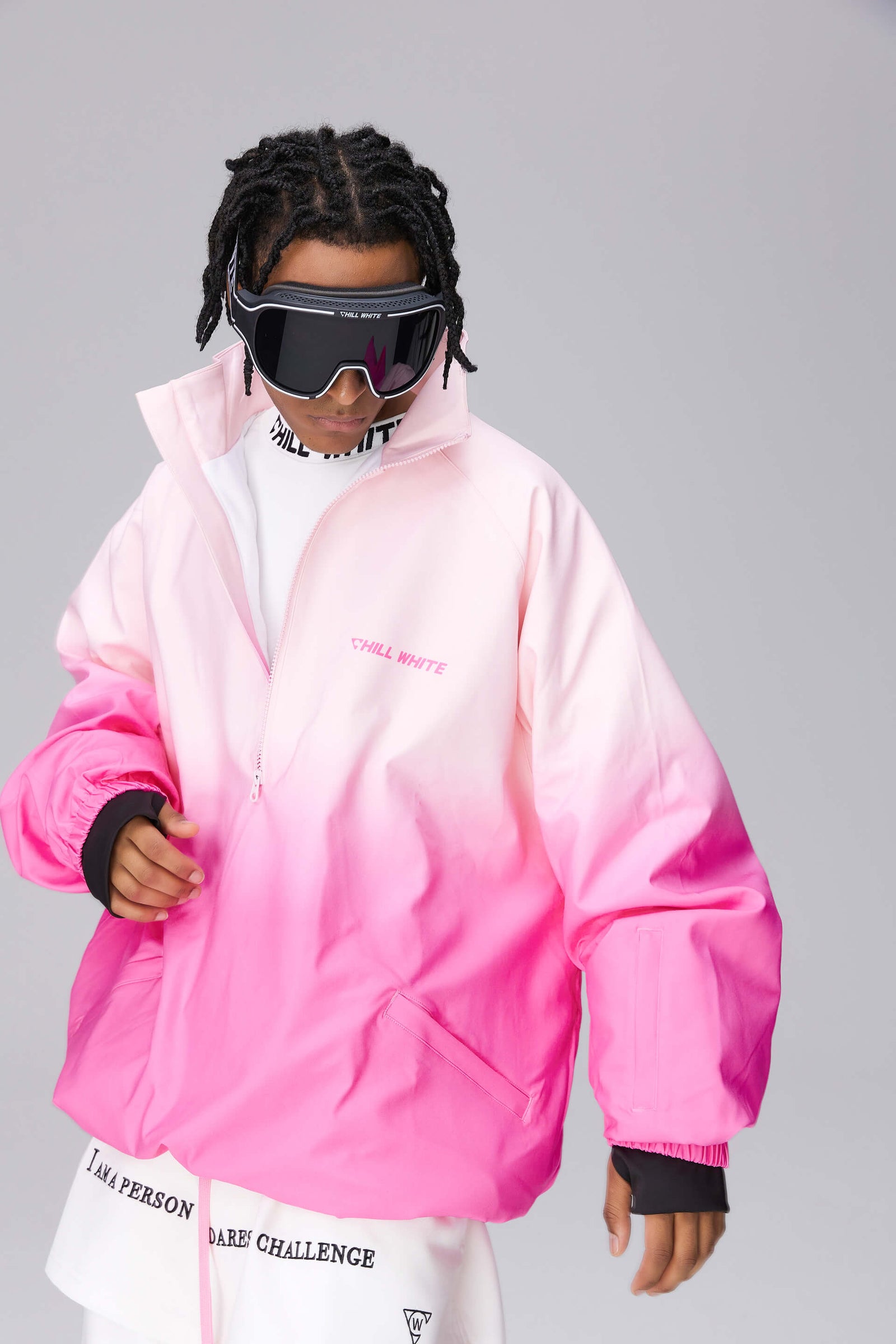 Unisex White/Pink Gradient Snow Jacket & Pants
