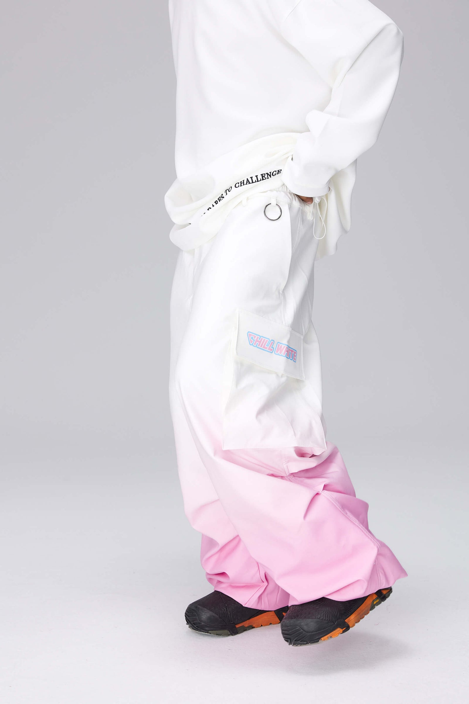 Unisex White/Pink Gradient Snow Jacket & Pants
