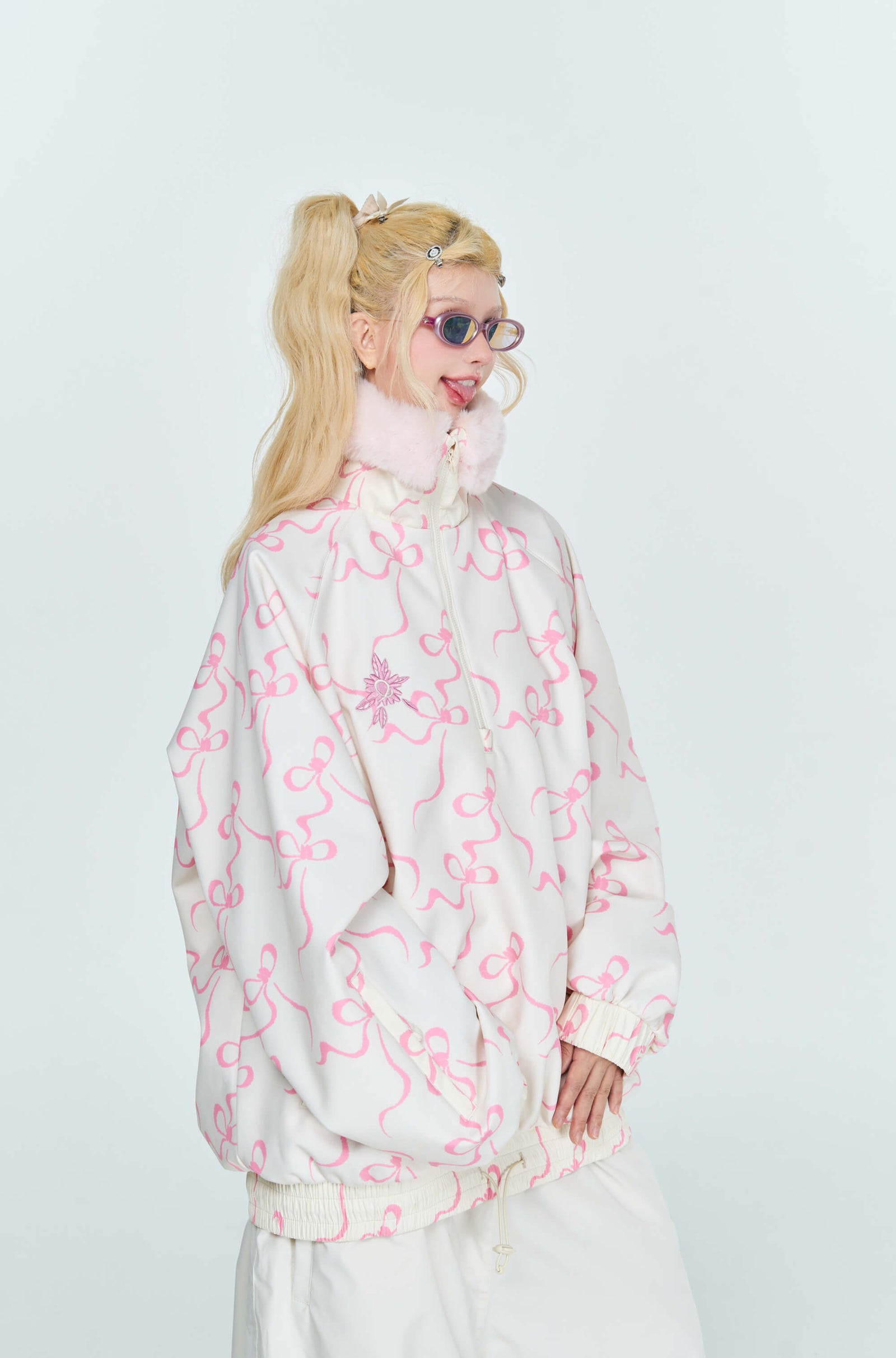 Bow Tie Fur Collar Hoodie