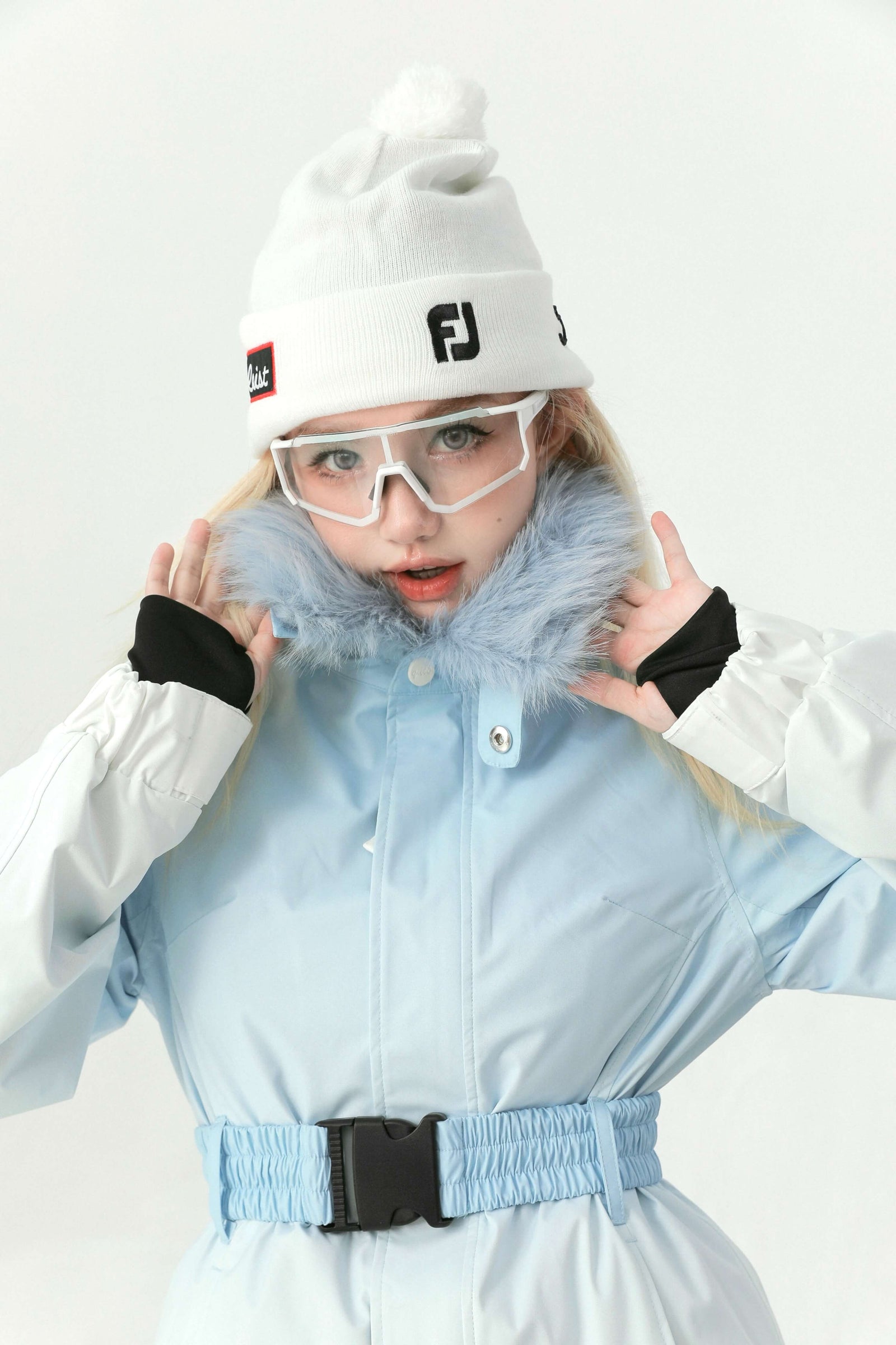 Gradient Fur Collar Snow Jacket and Pants Set