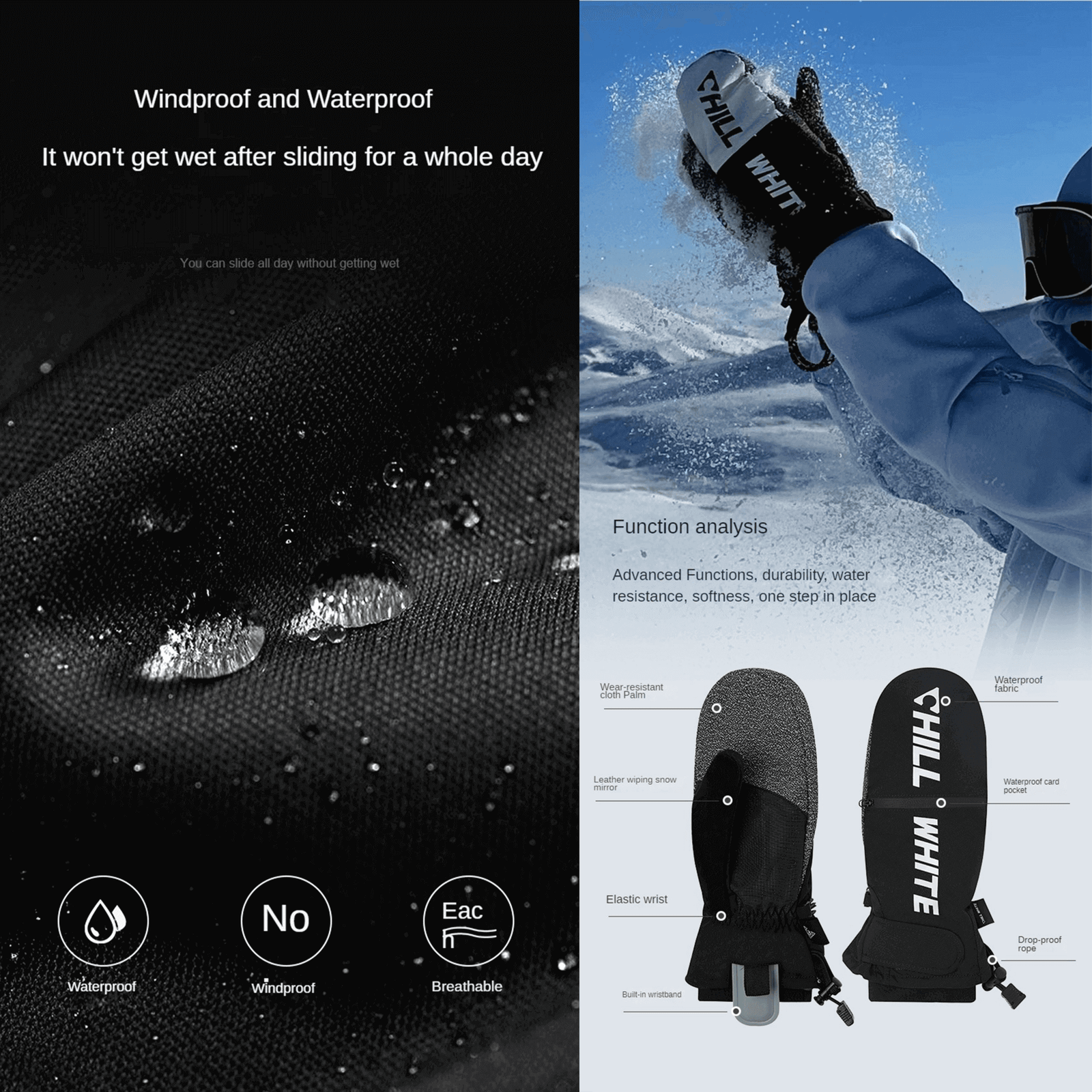 Snow Mitten With Built-in Wristguard