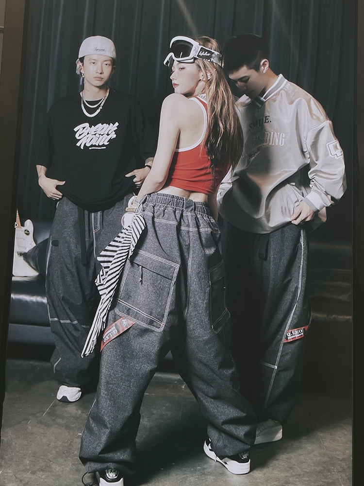 Unisex Denim Style Baggy Snow Pants M - Main Image