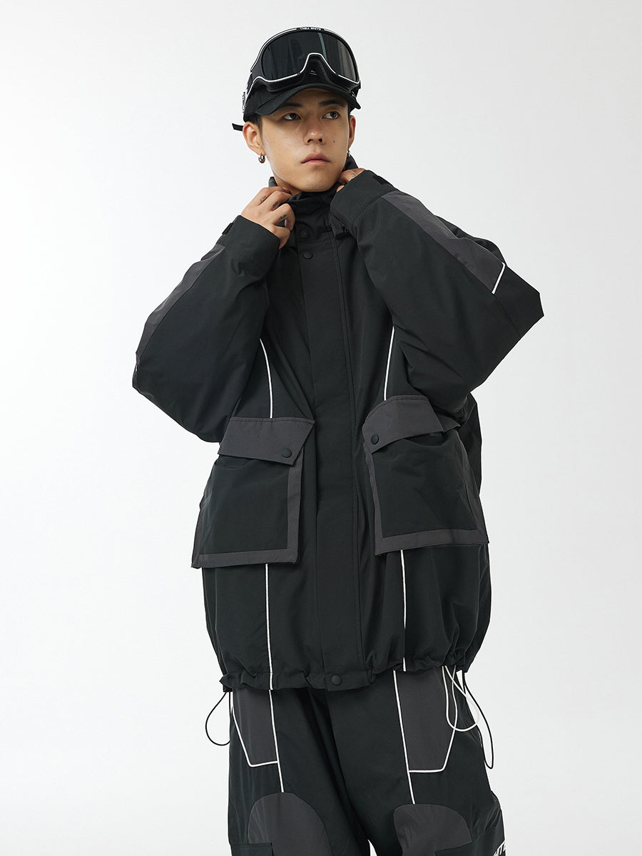 Unisex Black Panel Snow Jacket & Pants
