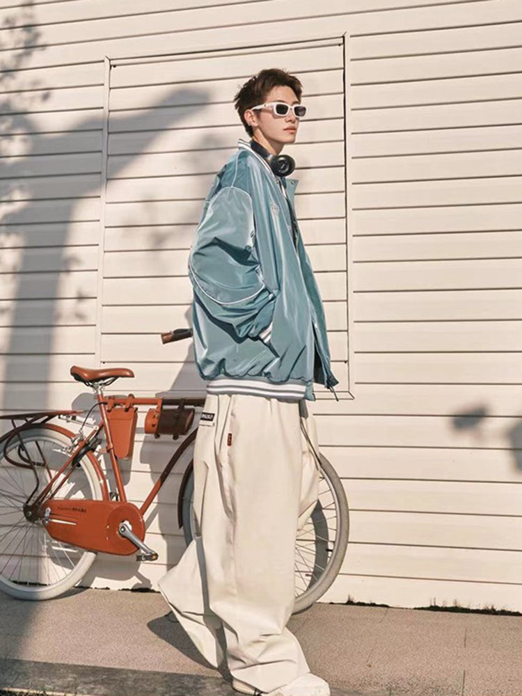 Unisex Baseball Style Snow Jacket & White Baggy Snow Pants