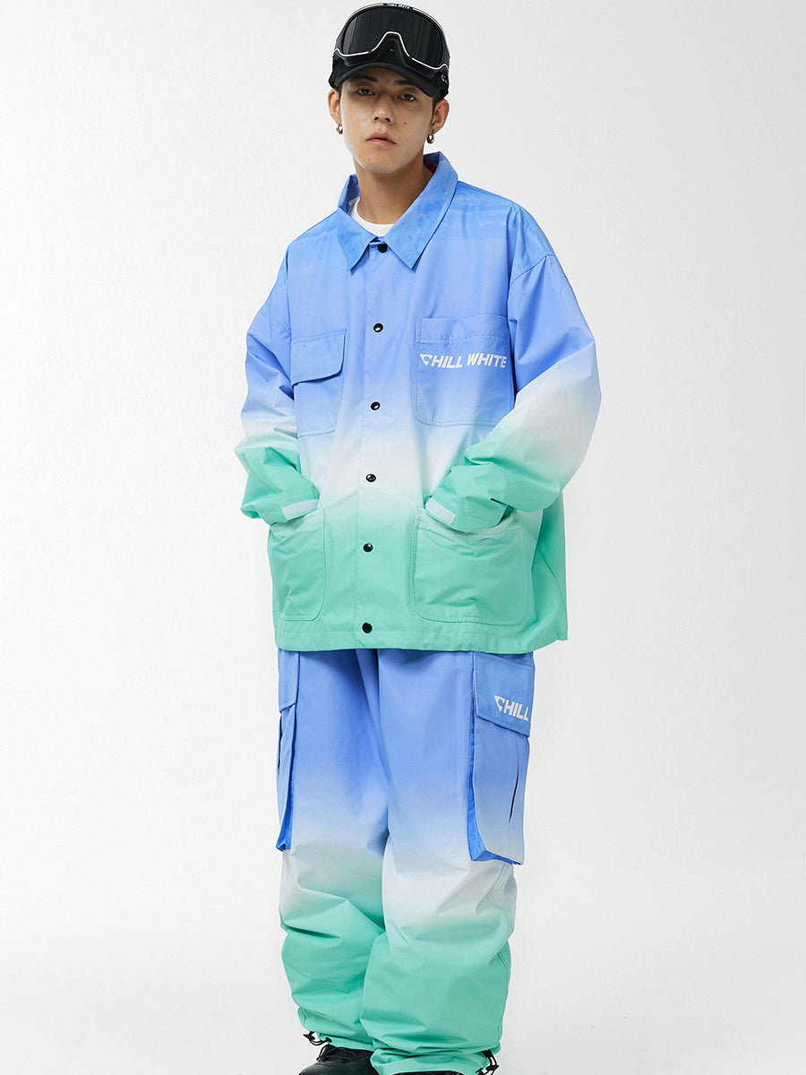 Unisex Gradient Blue/Green Snow Jacket & Pants