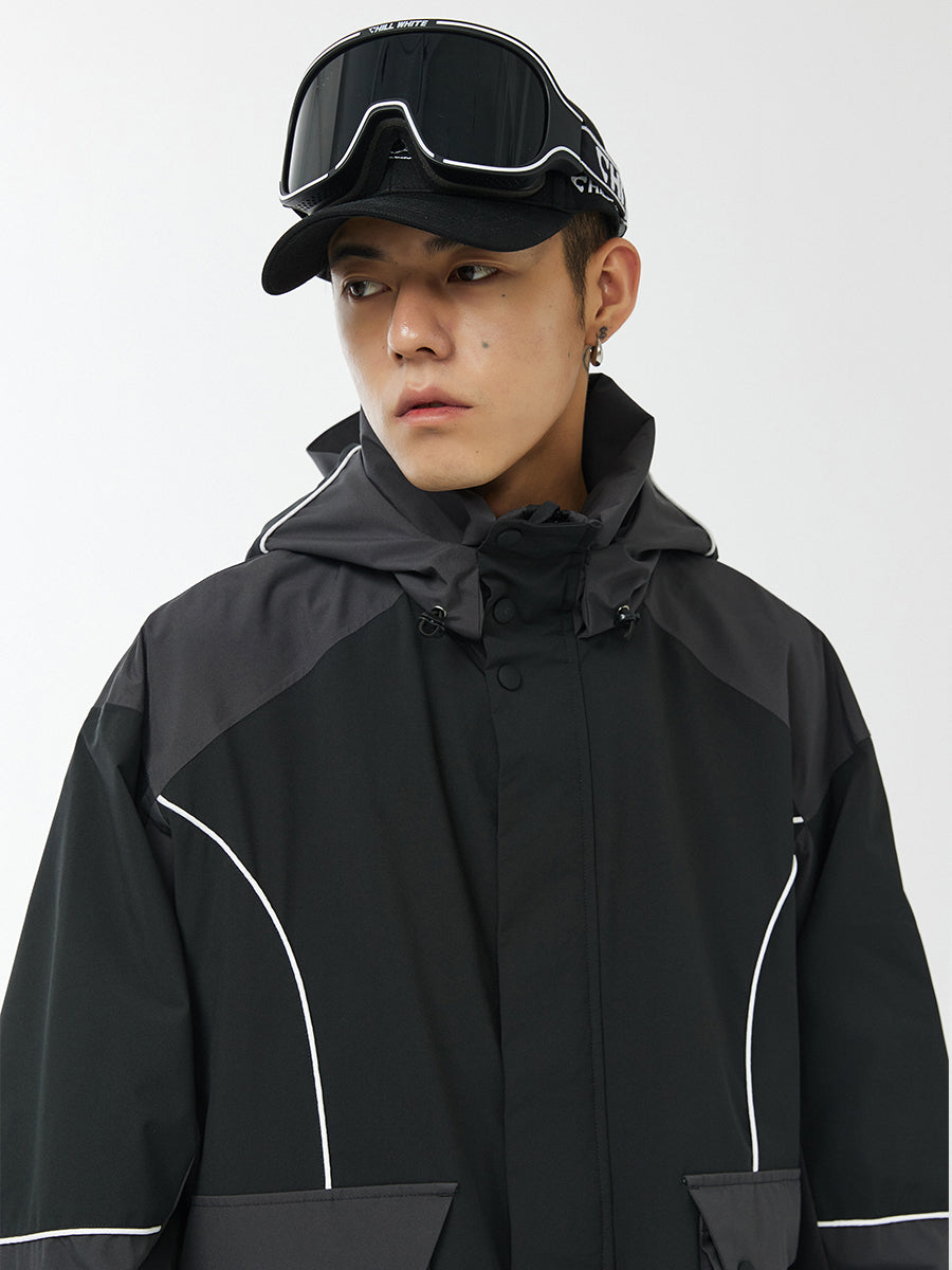Unisex Black Panel Snow Jacket & Pants