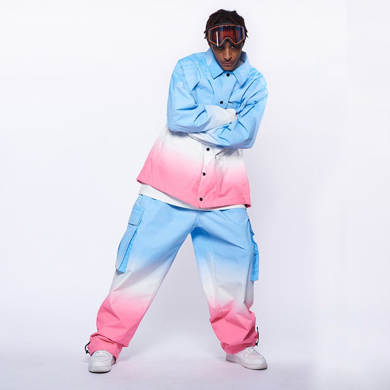 Unisex Gradient Blue/Pink Snow Jacket & Pants