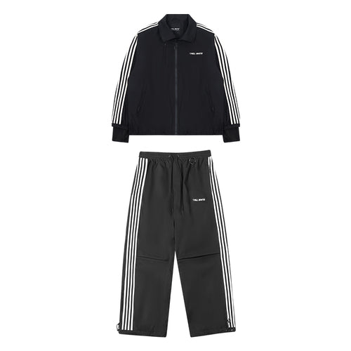 Unisex Black Snow Jacket & Pants( With White Stripe)