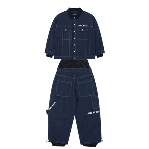 Unisex Midnight Navy Denim Style Snow Jacket & Pants