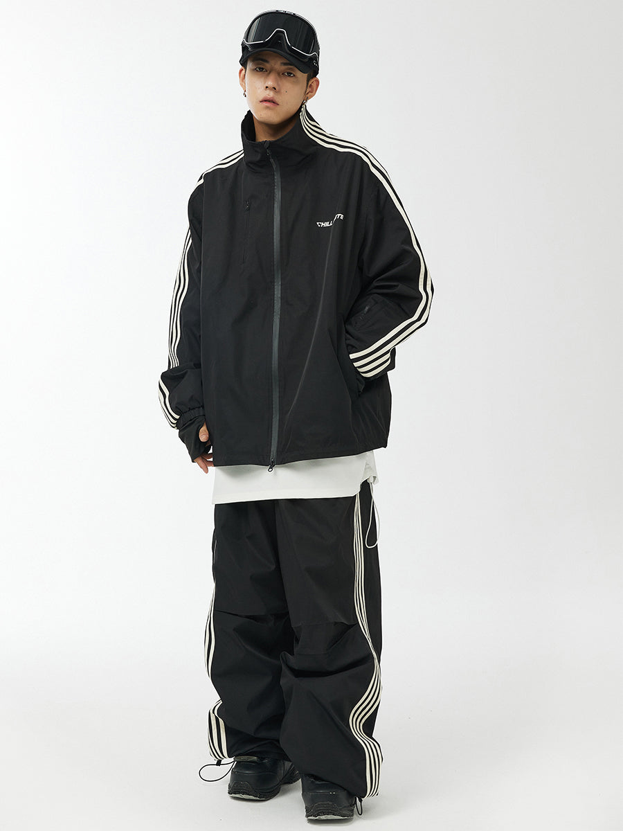 Unisex Black Snow Jacket & Pants( With White Stripe)